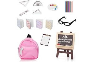 Andibro 22 pezzi miniatura bambola scuola set, 1:12 casa delle bambole mini forniture scolastiche casa modello in miniatura decorazione fai da te bambola libro zaino lavagna appunti righelli pastello
