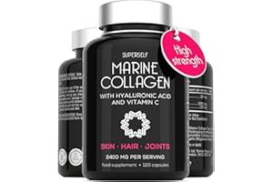 SUPERSELF Marine Collagen Capsules 2200mg - with Hyaluronic Acid & Vitamin C - High Strength Complex for Skin Hair Support - Premium Type 1 Peptides - Collagen Supplements for Women & Men - 120 Capsules