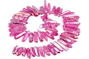 KYEYGWO Titanium Irrégulières Perles Cristaux Quartz, Naturel Cristal de Roche Colorée en Vrac pour Fabrication de Bijoux Bracelet Collier DIY, 16"(40.6cm), Fuchsia