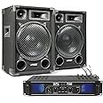 Max SP12 Passive PA System - Complete DJ Disco Karaoke Speaker Kit with SPL700 Amplifier, 12-Inch 700W Speakers, Cables Included - Ideal for Events and Parties