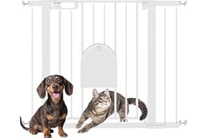 PawHut Cancellino per Cani Regolabile con Porta Piccola e Montaggio a Pressione, Barriera per Cani con Chiusura Automatica, 75-103x76 cm, Bianco