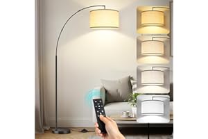 OUTON Lampada da Terra ad Arco, Lampada ad Arco Moderna con Telecomando e Interruttore a Pedale, Paralume Beige da 40cm, Lampadina E27, Piantana LED da 205cm per Soggiorno, Camera da Letto, Ufficio
