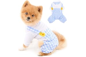 PAIDEFUL Trajes para Perros a Cuadros para Perros Pequeños Medianos Niños Niñas Camiseta para Gatos Blusa con Pantalones Monos Lindo Cachorro Chihuahua Ropa para Mascotas Primavera Verano Azul L