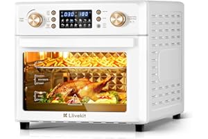LLIVEKIT 26L Friteuse sans Huile, Mini Four Friteuse à Air Chaud à 360°, 14 in 1 Air Fryer, Cuisson plus Saine et Rapide à Faible Graisse, 7 Accessoires, 1700W, Blanc Crème