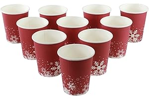 GOLDBEARUK Festive Themed Red Snowflake Paper Party Cups Pack of 100