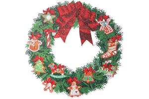 DEMIAWAKING 5D DIY Punkt Bohrer Diamant Malerei Weihnachtsdeko Kranz Kits Mosaik Strass Diamond Painting Girlande Türkranz Tür Deko Geschenke 30cm (03)