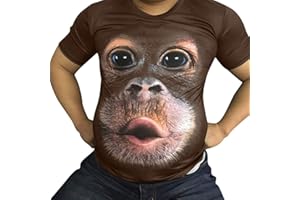 BESTOW- Men's T-Shirt 3D Orangutan Print Short Sleeve Tops Blouse Tee Coffee