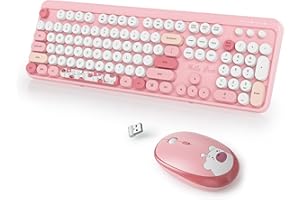 SbocKeeb Tastiera e Mouse Senza fili, Americana QWERTY，Cute Tastiera Wireless con Tastierino Numerico, 2.4 GHz Retro Macchina Da Scrivere Full-size with Tasti Rotondi（Bear Pink）