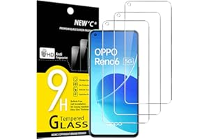 NEW'C 3 sztuki Szkło dla Oppo Reno 6 5G Hartowane i Folia Ochronna Ochraniacz Ekranu - Bez pęcherzyków powietrza, odporność na zarysowania