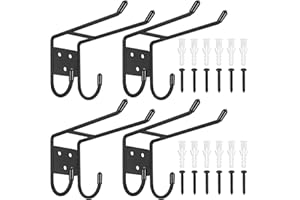 BJBJJIU 4 Pz Ganci da Muro, Ganci da Parete per Garage Nero, Gancio Bici Muro a Doppio Strato, Ganci per Biciclette da Muro, Staffe Supporto da Parete per Appendere Oggetti Ingombranti Utensili Elettrici