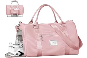 FIORETTO Womens Gym Sports Bag Travel Bag with Shoes Compartment & Wet Pocket, Weekend Overnight Duffle Hospital Bag Carry On Bag Holdall for Travel Swimming Pink