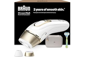 Braun IPL Silk Expert Pro 5, Visible Permanent Hair Removal For Women & Men With Venus Razor and Precision Head, Premium Pouch, Alternative For Laser Hair Removal, PL5124, White/Gold