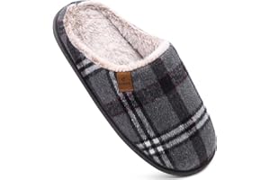 COFACE Chaussons Homme Pantoufles à Carreaux Hiver Chaussures Chaudes pour La Maison en Mousse à Mémoire de Forme, Laine en Peluche Doublée avec Semelle en Caoutchouc Antidérapante