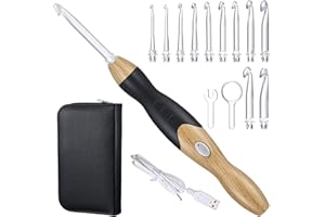 CHUANGDI 11 Dimensioni Uncinetti Luminosi Set Uncinetto Ricaricabile Ganci per Uncinetti Luminosi con Custodia Teste Intercambiabili da 2,5 Mm a 8 Mm per Forniture Artigianali (Colore Legno-Nero)