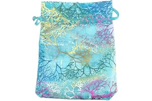 SumDirect 100Pcs 9 x 12cm Coral Pattern Organza Bags Wedding Party Gift Favor Bag Jewelry Pouches for Christmas,Baby Shower (Blue)