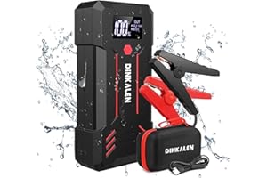 DINKALEN Booster Batterie Voiture 23800mAh 3000A Portable Jump Starter Moto (Toute Essence / 8.0L Diesell) avec Écran LCD Pinces de Sûreté intelligentes Sorties QuickCharge 3.0 Lamp