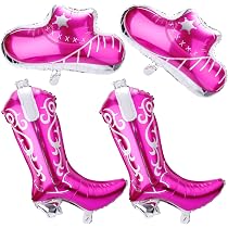 Western-Ballons Set – 8 Stück Cowboy-Hut & Stiefel Ballons Für Mottopartys (Rosa, Alufolie)