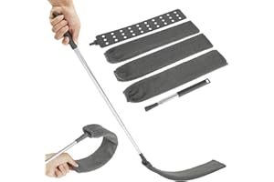 Jetcloud - Plumero de polvo telescópico, lavable, plumero de microfibra, cepillo para polvo, mango de acero inoxidable, largo plano, flexible, retráctil, sofá cama (gris) 200028159-01 94 cm