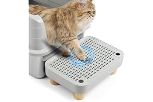 Bartuke Escalera para Gato elevada, peldaños de Arena con pies de Madera, Pedal de filtrado para Arena para Gatos, Ideal para Gatos y Gatos Mayores (Gris Claro)