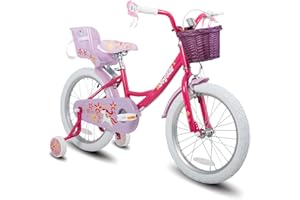 JOYSTAR Unicorn 12/14/16/18 Inch Girls Bike for 2-9 Years Old Kids, Gilrs Bike with Stabilisers& Doll Seat& Basket