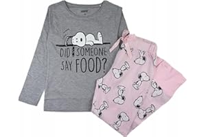 EPLUSM Mädchen lang Schlafanzug Zweiteilig 100% Baumwolle Kinder Langarm Pyjama Freizeitanzug Pyjama Set mit Motiven im Stil von Snoopy Gr. 134-164cm
