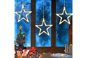 UOTORY 3 Pack Christmas Window Lights, Battery Powered Christmas Window Hanging Light with Suction Cups,Lighted LED Sucker Lamp for Xmas Tree Fireplace Window Indoor Outdoor Decoration (Star)