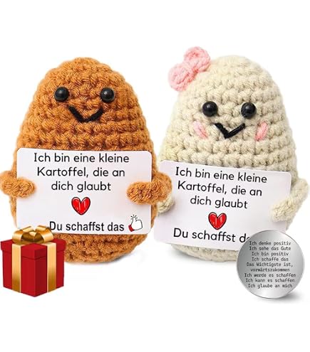 Positive Kartoffel-Puppe Gestrickt – Mit Ermutigender Karte, Als Glücksbringer Oder Geschenk Für Freunde & Familie