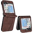 QIWEIQING Wallet Case for Samsung Galaxy Z Flip 5, Magnetic Flip Leather Case with Credit Block Card Slots Kickstand Shockproof Protective Cover Compatible for Samsung Z Flip 5.Brown HX