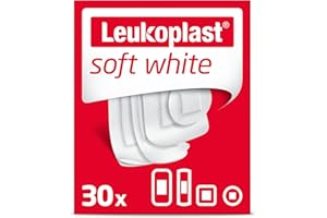 Leukoplast Soft White - Non-Sterile Wound Dressing Strips - Skin-Friendly, Breathable and Absorbent, First-aid Plasters – White – 4 Assorted Sizes – Box of 30
