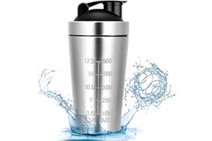 laoonl Edelstahl Protein Shaker, 500ml Classic Loop Shaker mit BlenderBall, BPA Frei Protein Shaker Edelstahl für Laufen, Fitness, Yoga und Andere Sportarten usw