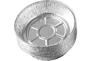 KAVOLET 50 Stück 9 Zoll Einweg-Teller aus Aluminiumfolie, Runde Kuchenformen aus Alufolie, für Luftfritteusen, Backen, Kochen, Aufbewahren, Braten mit Voller Locke (6 Zoll (20 Stück))
