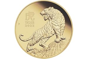 PW TOOLS 2022 pièces l'année du Tigre Cadeau dorure plaqué Or pour la Collection pièces Monnaie du Nouvel an du Tigre Chinois Souvenir bénédiction Cadeaux du Zodiaque Chanceux
