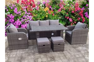 UK LEISURE WORLD RECLINER RECLINE RATTAN WICKER CONSERVATORY OUTDOOR GARDEN FURNITURE SET DINING SOFA GREY (Grey)