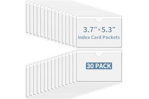AIXOOM 30 PCS Clear Adhesive Pockets, 3x5 Inch Index Card Pockets Self Adhesive Replaceable Label Pockets Photo Pockets with Top Opening (9.5 x 13.5 cm)