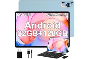 SKYEGG Tablette Android 14 avec 22 GO + 128 GO (Extensible jusqu'à 1 to), 5G WiFi, Tablette 10 Pouces avec GPS, Widevine L1, 8 Cœurs 2,0 GHz, 8000mAh, Tablette Tactile avec Clavier + Souris et Cas, Bleu