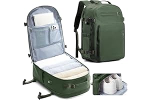 kibachev Sac a Dos Voyage Cabine Avion Homme/Femme, Sac a Dos Valise 40x30x20, Travel Backpack Avec Compartiment à Chaussures Et Poche Humide, Sac a Dos Ordi Portable Imperméable, Sac Travail