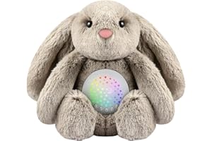 Meero London AKT12R Rabbit Plush Toy, Night Light, Sleep Timer, Plush Toy Baby Sleep Soother with Night Twinkle Stars Projector with 15 Musical Lullabies-Unisex-Gift Pack