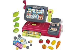 RedCrab Caisse Enregistreuse Enfants, Caisse Enregistreuse Jouet avec Vraie Calculatrice Fruits Légumes Etdenombreux Accessoires Caisse Enregistreuse Adapté aux Enfantsàpartir 3 4 5 6 Ans (Z_Rouge)