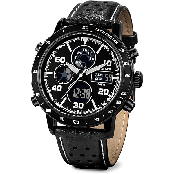 PINIDOUS Sporthorloges voor heren, digitaal, analoog, met waterdicht alarm, stopwatch, uursignaal, multifunctioneel militair horloge, Zwart, Sport