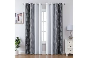 Gråsvarta ombrégardiner med vågmönster och öljetter, 2-pack, 140 x 220 cm