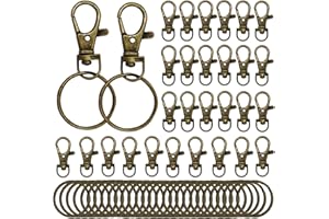 Amlope 60 Cierres en total (30 ganchos de seguridad giratorios + 30 llaveros de metal 25 mm) con Anillas de 360 Grados, para llavero, mosquetón, para joyas, bolso de hombro, accesorios DIY