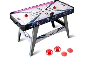 GOPLUS Mesa de hockey de aire de 137 cm, mesa de juegos de hockey con indicador de puntos y luces LED, 2 discos, 2 deslizadores, para sala de juegos, hogar, oficina