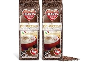 HEART's Cappuccino z delikatnym odcieniem kakao, 2 opakowania (2 x 1 kg) intensywny aromat, mleczny i kremowy, rozpuszczalna kawa instant w proszku, wystarcza na 160 filiżanek