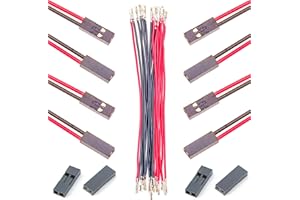 Kidisoii Dupont 2.54mm Wire Female to Female Dupont Connector & 22AWG Pre-Crimped Cable, Single Row 1/2/3/4/5/6/7/8/9/10P JST Connector with Length of 10/30/50/100cm Dupont Wire (5Pcs FF 2P-100CM)