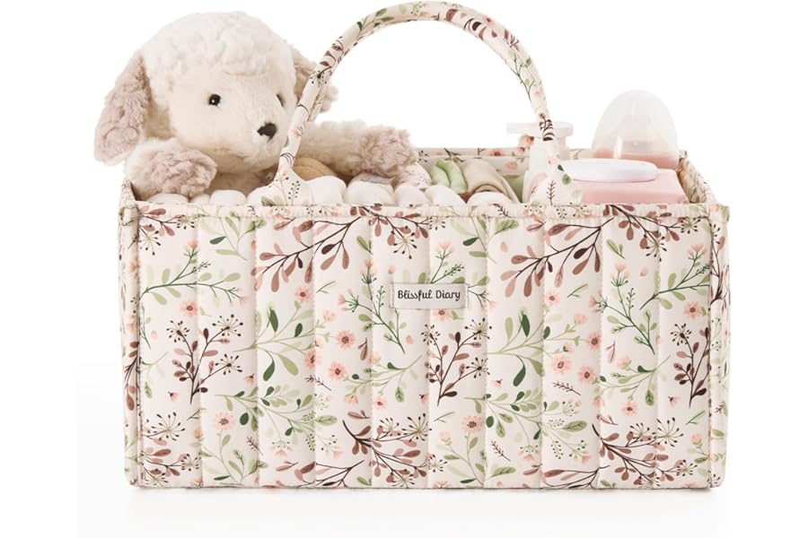 Blissful Diary Nappy Caddy Organiser, Baby Diaper Caddy for Nappy Station, Stylish Storage Basket for Newborn Essentials, Baby Shower Gifts for Girl or Boy,Pastoral Daisy