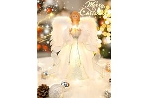 MACTING Engel Weihnachtsbaumspitze mit Licht, 31cm Engel hristbaumspitze, Baumspitze Weihnachten, Weihnachtsstern Beleuchtet, Christbaumschmuck, Weihnachtsbaumschmuck, Weihnachtsbaum deko, Weihnachtsdeko