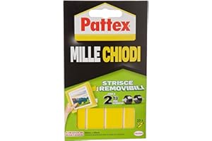 Pattex Millechiodi Tape Removibile, Nastro biadesivo extra forte in strisce, Biadesivo per muro removibile, Strisce adesive per muro multisuperficie, 1 Confezione da 10 Pezzi