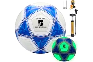 Idota Balón de fútbol deportivo, tamaño 5, brilla en la oscuridad para juegos nocturnos, resistente al agua, LED para juego y entrenamiento regular, juego completo con bomba