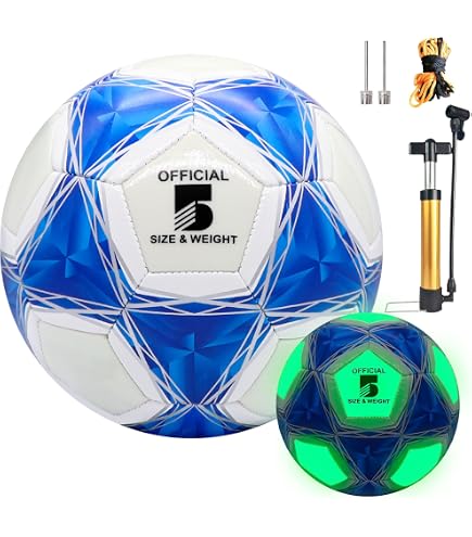 NIGHTMATCH Ballon de football lumineux LED étanche Taille 5 – Ballon de football lumineux pour jeux de nuit, enfants, adultes – Kit complet avec pompe et piles supplémentaires