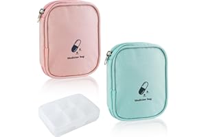 KAHOUI Pack of 2 Travel Pharmacy Bag On The Go Small, Medication Bag On The Go Small, Medicamentos Storage Tasche Klein, Pocket Pharmacy Empty for School, Camping, Home, Office, Travel, Green, Pink, Beige,